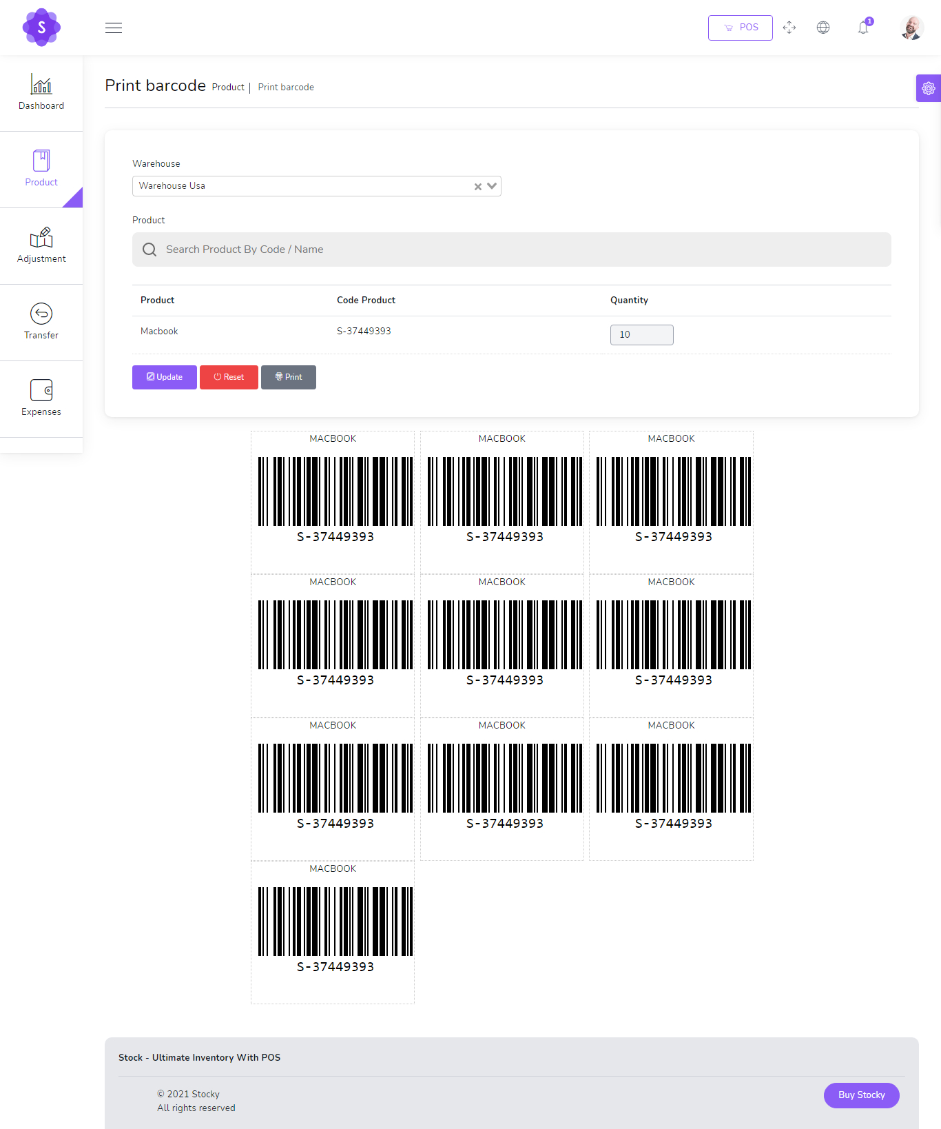 Barcode Print Screenshot